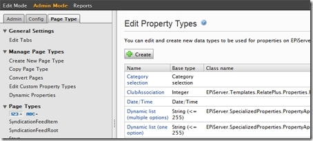 EPiServer's admin mode, the Edit Property Types page.
